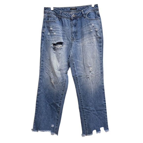 Flamingals Denim - Flamingals Jeans Women’s Blue Distressed Denim Straight Boyfriend Raw Hem Sz Sm
